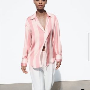 NWT Zara Satin Effect Pink Stripe Shirt